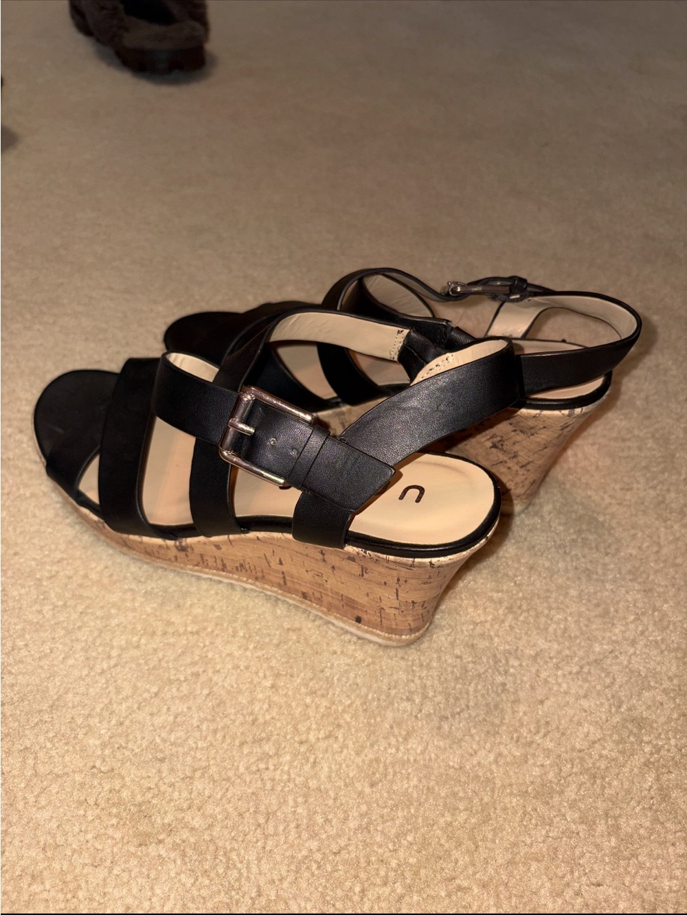 Black Cork Wedge Sandals - Women